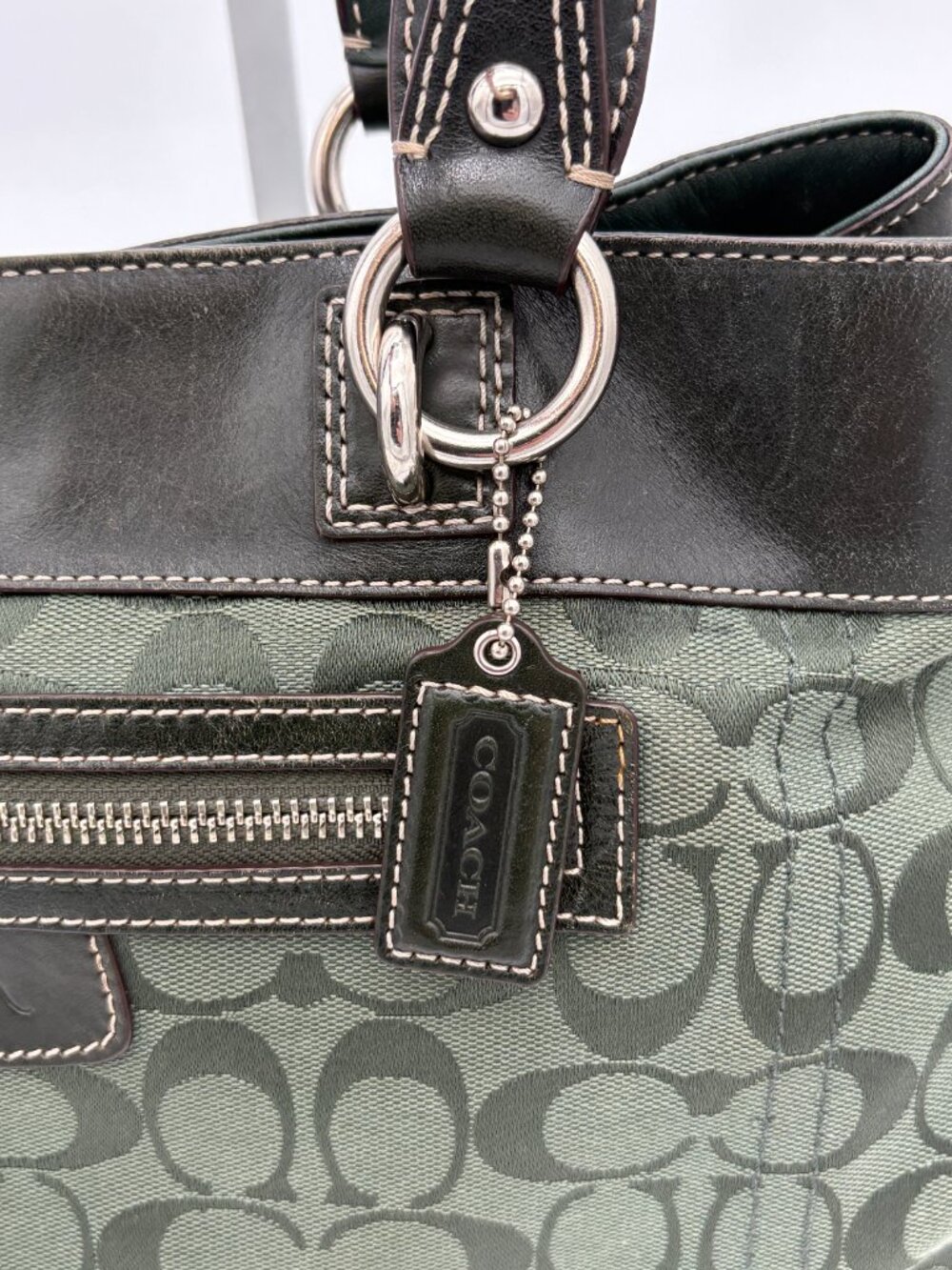 RARE Forest Green & Black Coach Penelope Signature Shopper Tote - Picture 7 of 14